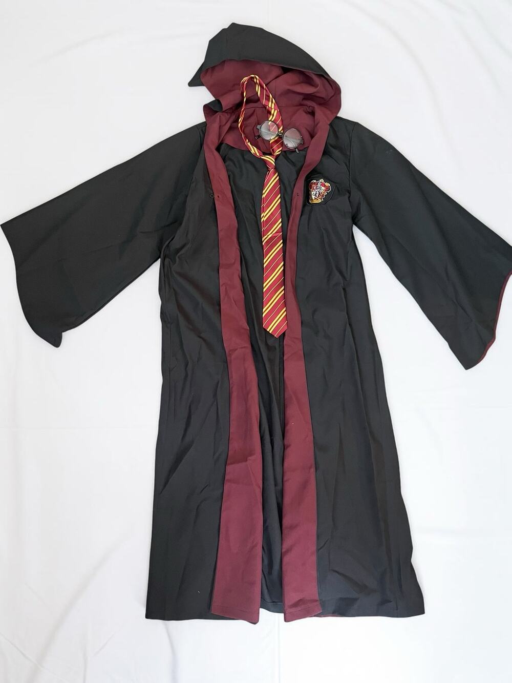 Harry Potter Gryffindor Costume Set Robe Tie Glasses Halloween Cosplay 3pc Sz L